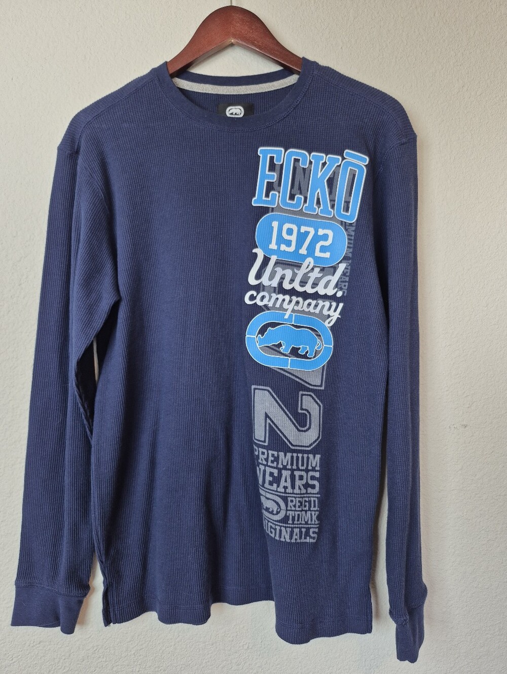 Ecko Unltd Thermal Long Sleeve Shirt - Y2K Streetwear Waffle Knit Size Large